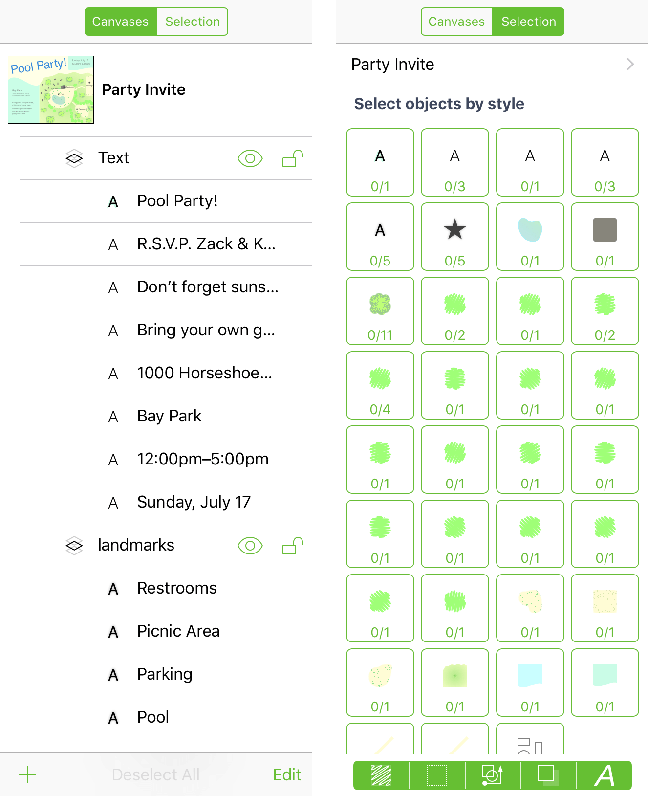 A diagram of Greek Mythology, created in OmniGraffle, showing the sidebar to the left of the screen.