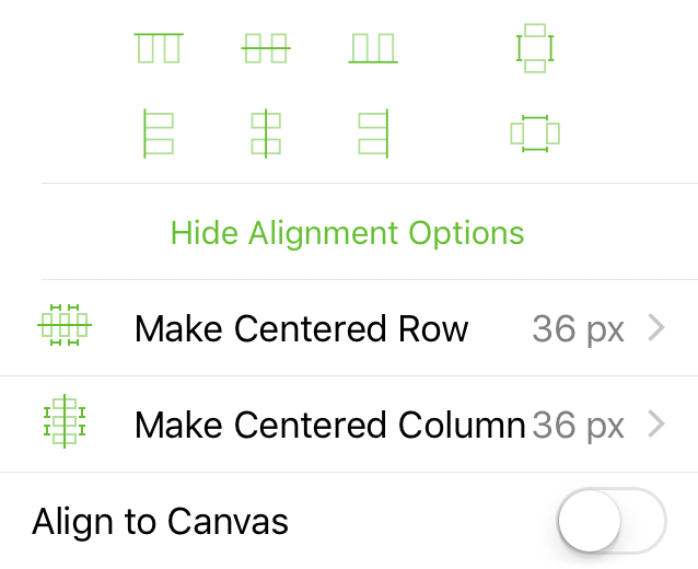 The Alignment inspector, when aligning objects to each other