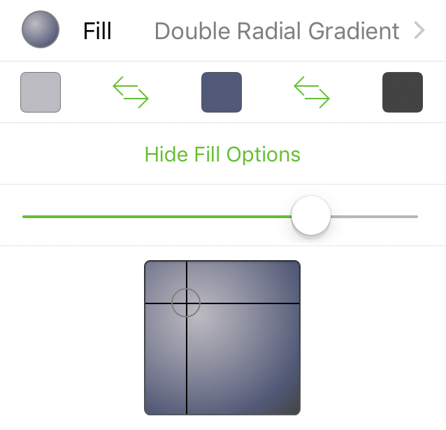 The Fill inspector with Double Radial Gradient selected