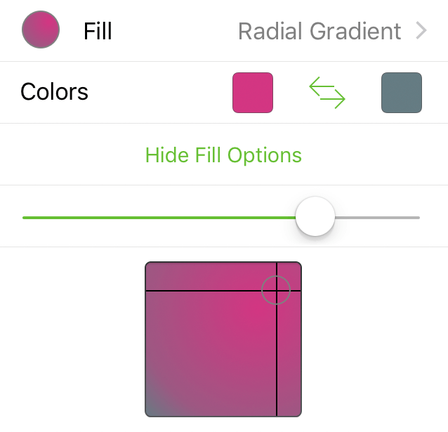 The Fill inspector with Radial Gradient selected