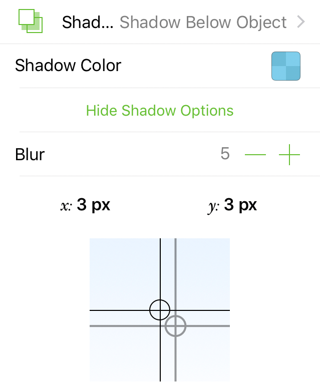 The Shadow inspector, showing the controls for adjusting the shadow offset and color