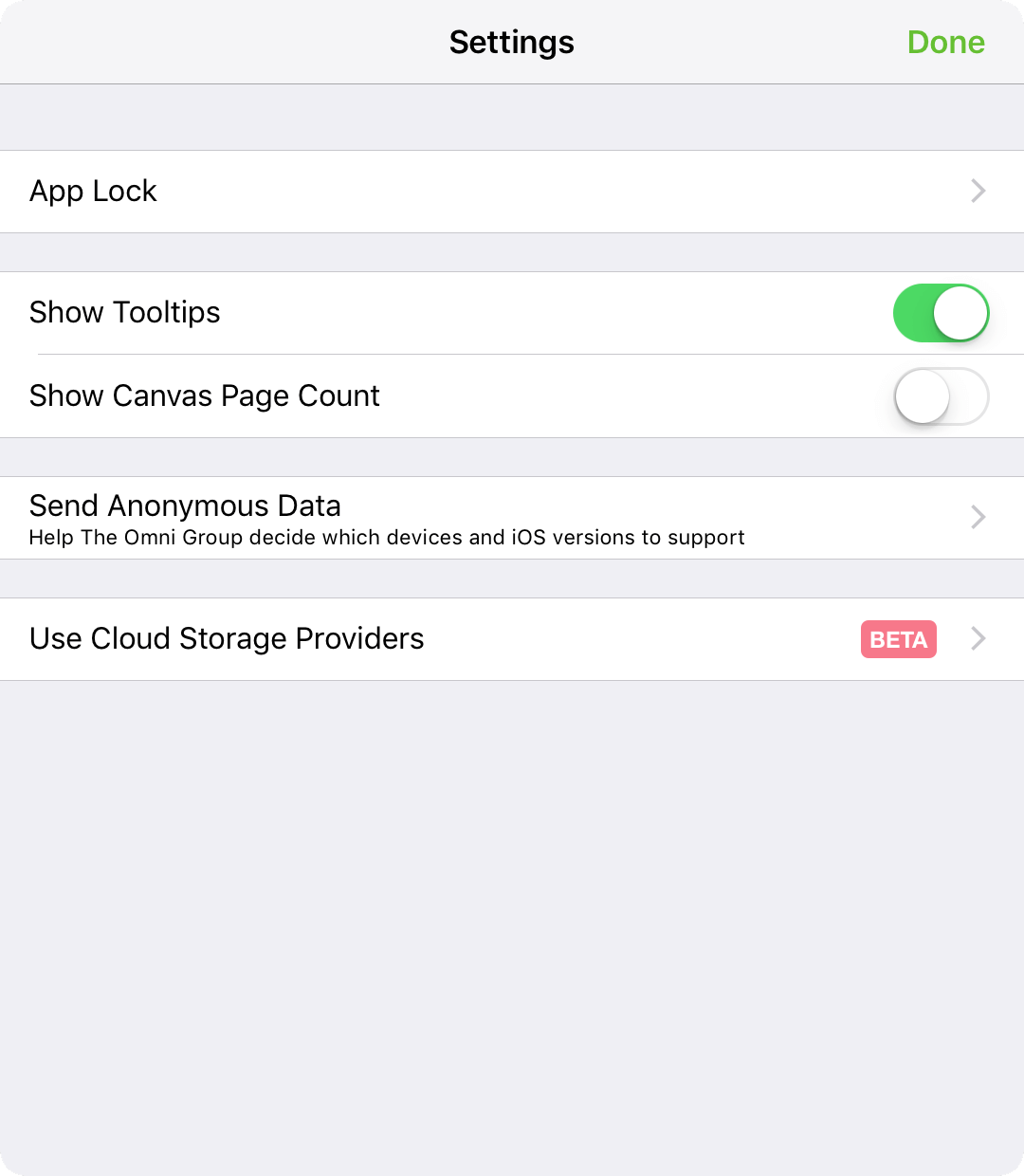 The Settings pane lets you configure additional preferences for OmniGraffle