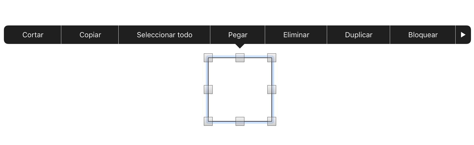Menú contextual mostrado sobre un objeto