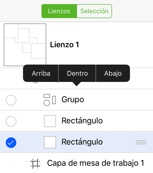 El menú contextual que aparece al mover objetos en la barra lateral estando en el modo de edición