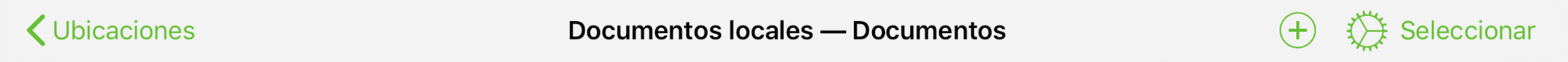 La barra de herramientas que ves en la parte superior del dispositivo mientras visualizas el contenido de una carpeta en el Navegador de documentos de OmniGraffle