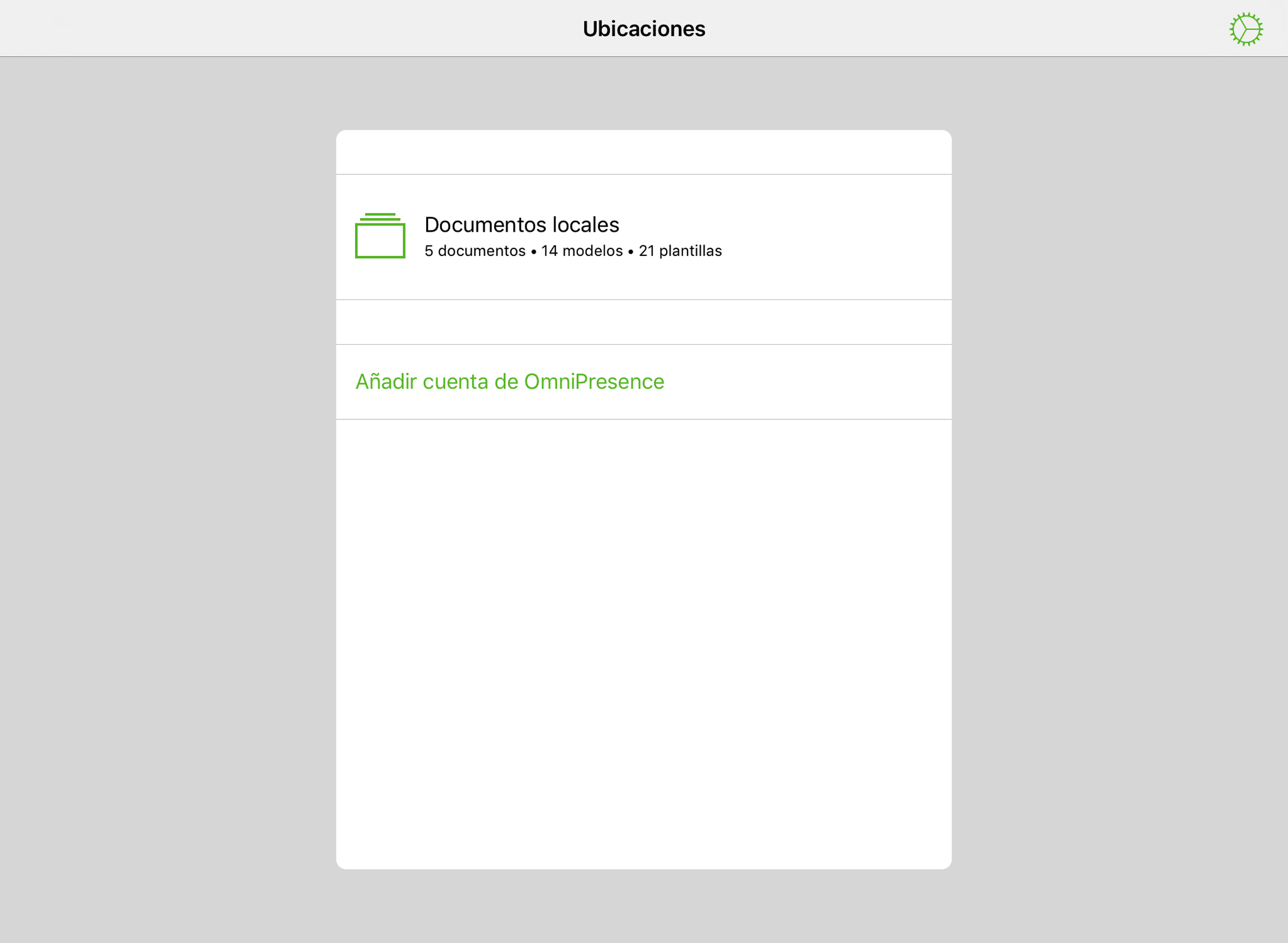 La pantalla Ubicaciones es lo primero que se ve después de abrir OmniGraffle
