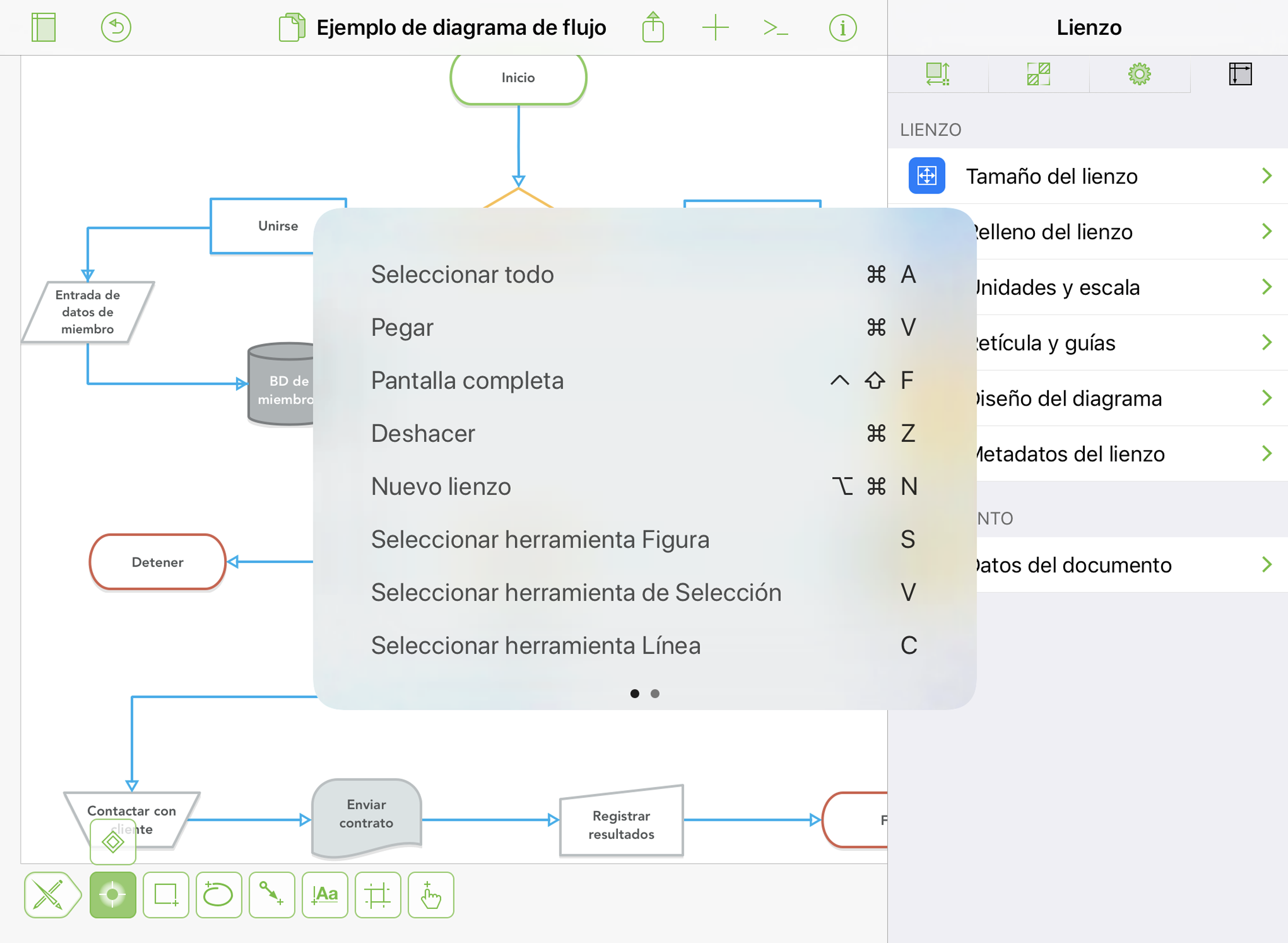 HUD de funciones rápidas de teclado, como se ve en el iPad