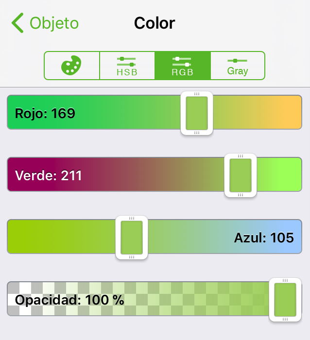 Los controles de color de rojo, verde y azul (RGB)