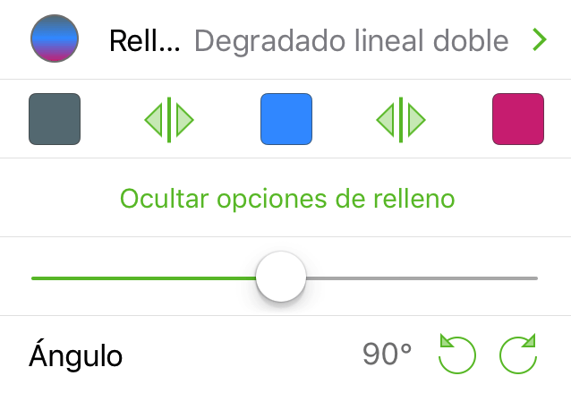 El inspector Relleno con la opción de degradado lineal doble seleccionada