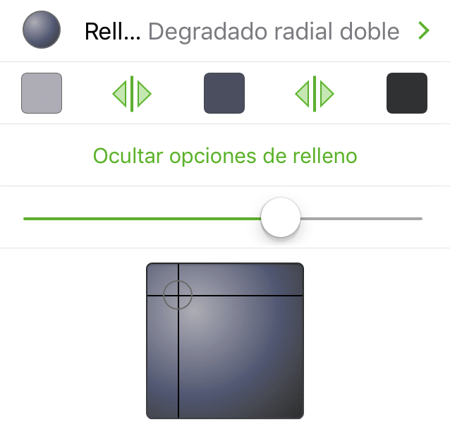 El inspector Relleno con la opción de degradado radial doble seleccionada