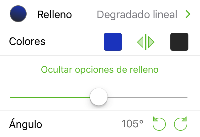 El inspector Relleno con la opción Degradado Lineal seleccionada