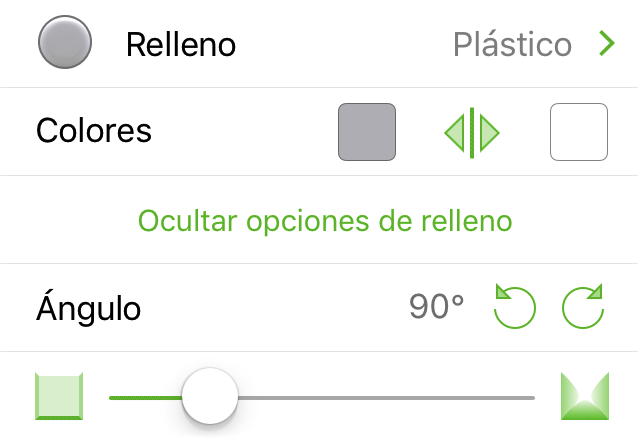 El inspector Relleno con la opción Plástico seleccionada
