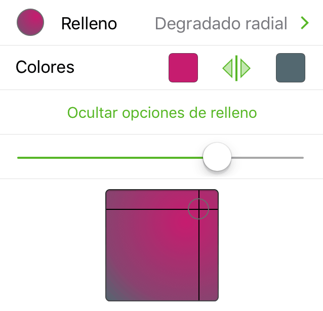 El inspector Relleno con la opción de degradado radial seleccionada