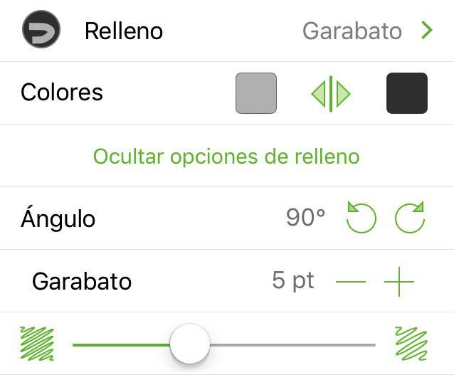 El inspector Relleno con la opción de garabato seleccionada