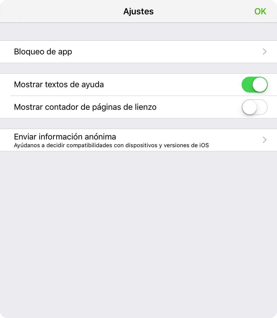 El panel Ajustes permite configurar preferencias adicionales para OmniGraffle