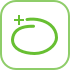 una línea circular con un signo más en el origen de la línea