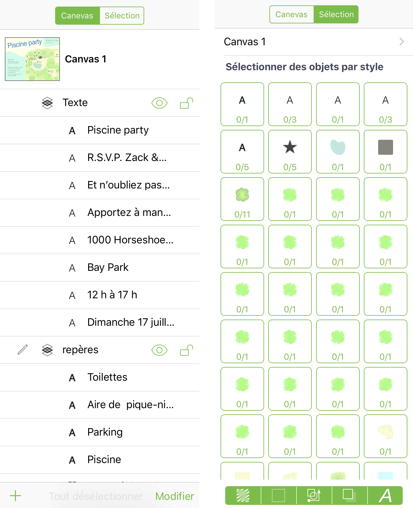 Schéma de la mythologie grecque créé dans OmniGraffle, avec barre latérale à gauche de l'écran.