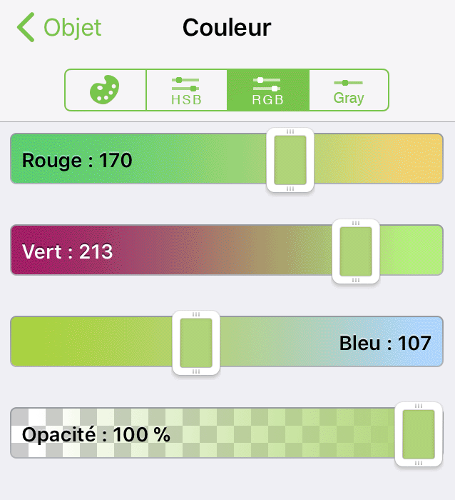 Commandes de couleur Rouge, Vert et Bleu