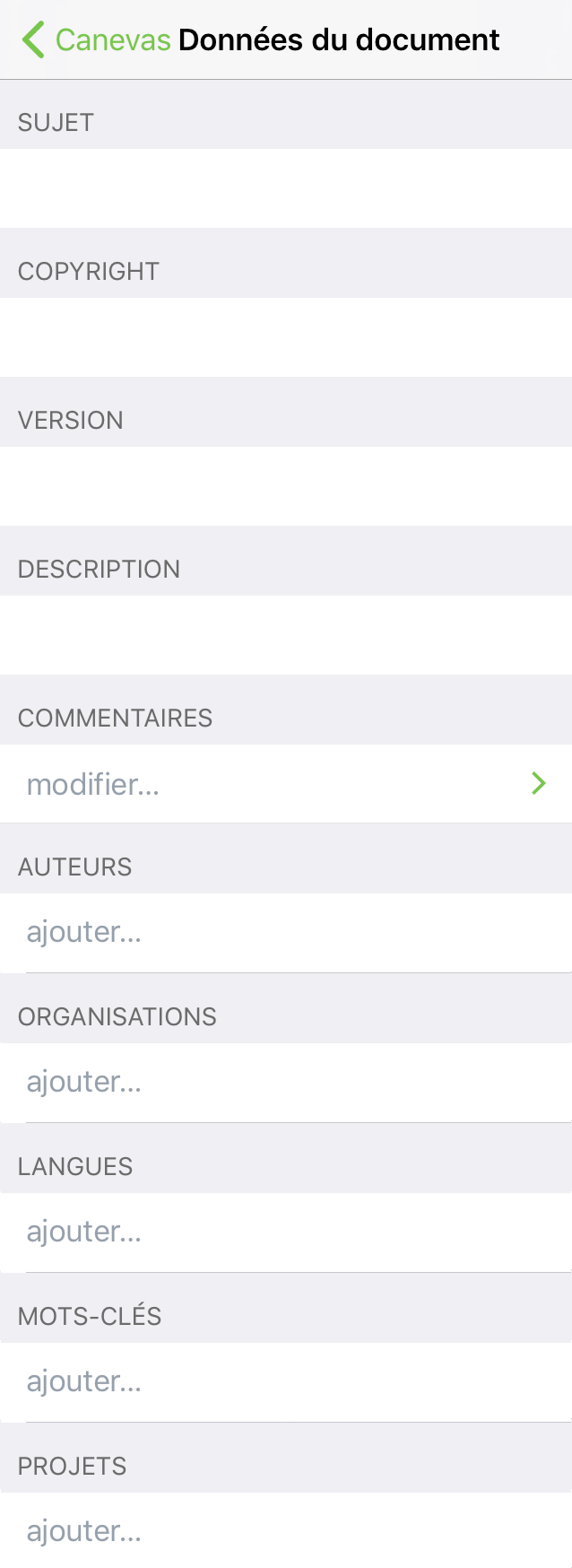 Inspecteur Données du document