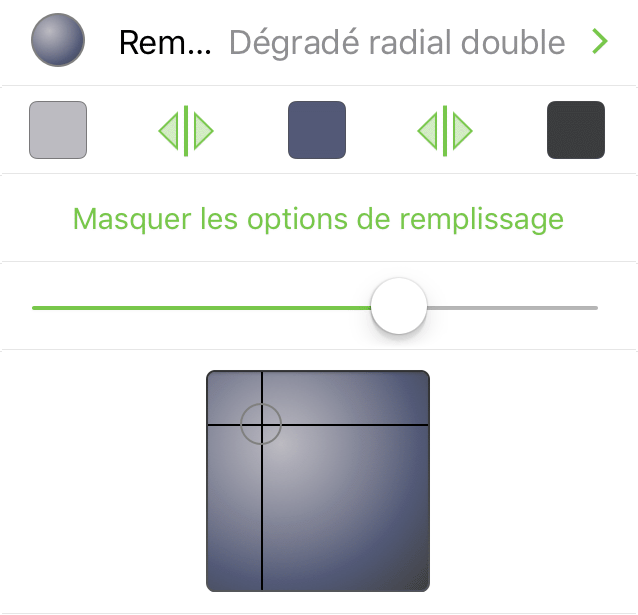 Inspecteur Remplissage avec option Dégradé radial double sélectionnée