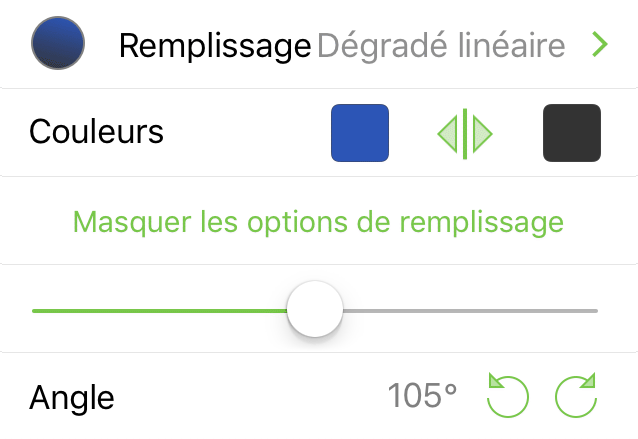 Inspecteur Remplissage avec option Dégradé linéaire sélectionnée.