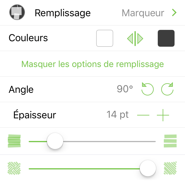 Inspecteur Remplissage avec option Marqueur sélectionnée.