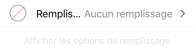 Inspecteur Remplissage avec option Aucun remplissage sélectionnée.