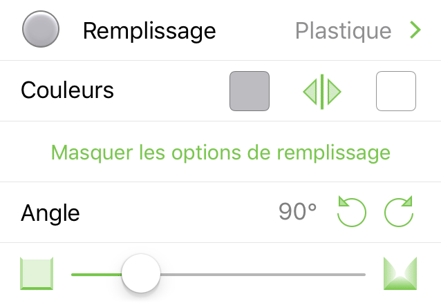 Inspecteur Remplissage avec option Plastique sélectionnée.