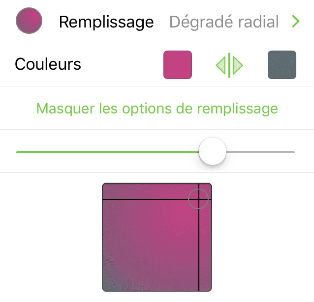 Inspecteur Remplissage avec option Dégradé radial sélectionnée