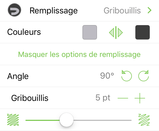 Inspecteur Remplissage avec option Gribouillis sélectionnée.