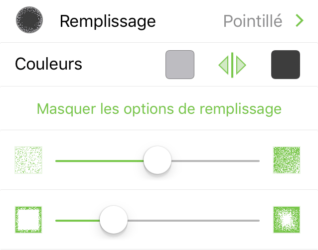 Inspecteur Remplissage avec option Pointillé sélectionnée.