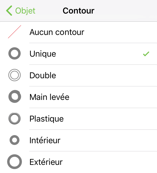 Choisissez un type de contour pour déterminer l'aspect du contour.