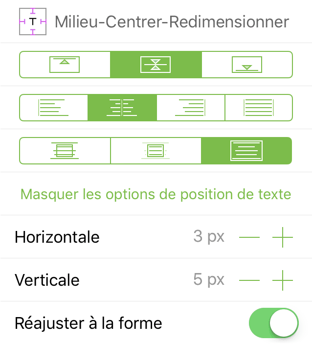 Inspecteur Position du texte