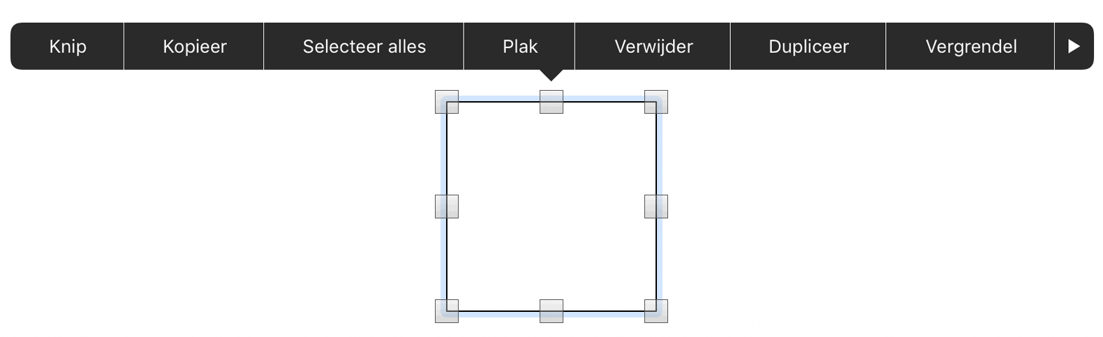 Contextmenu weergegeven op een object