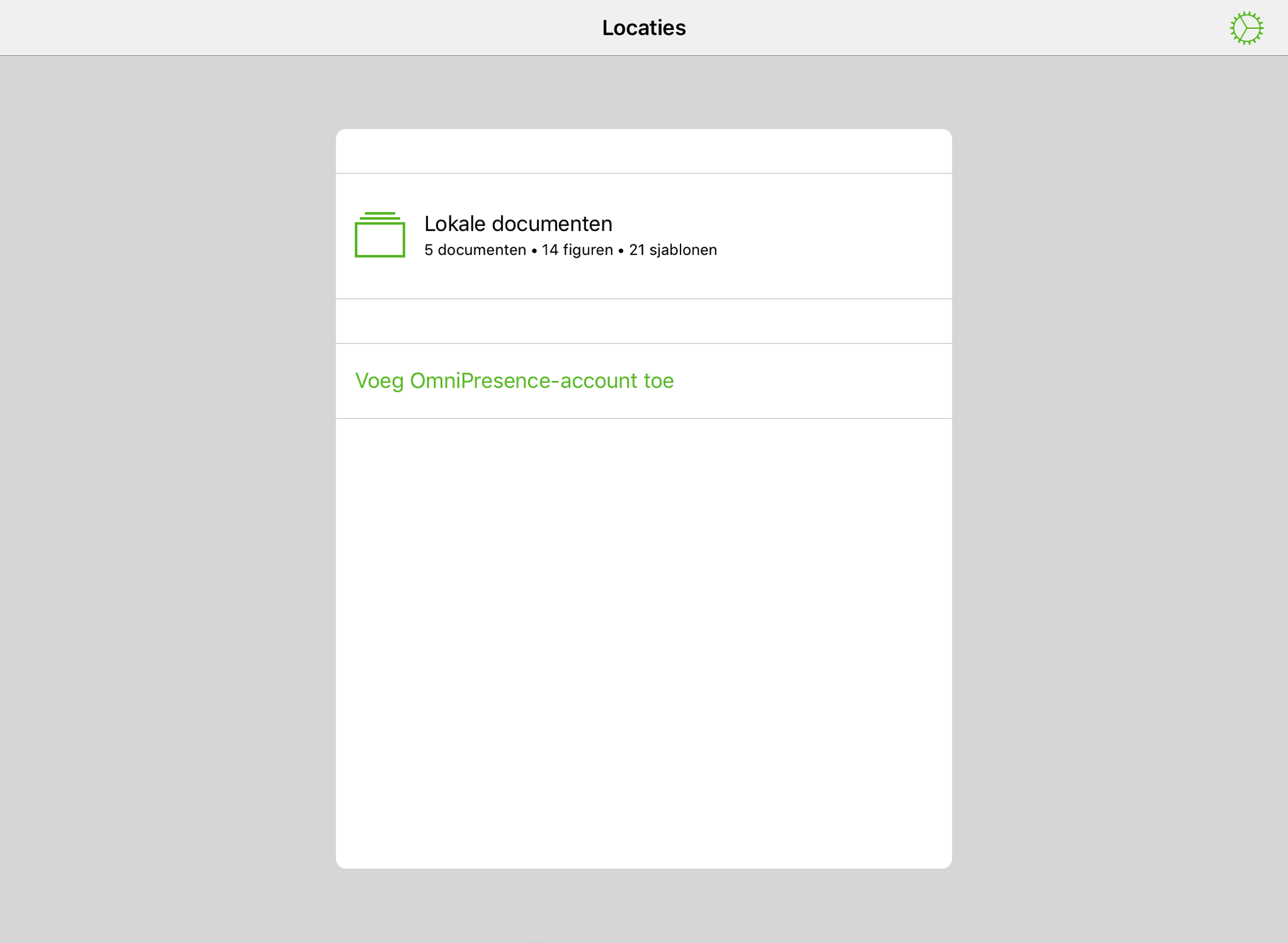 Als u OmniGraffle start, verschijnt eerst het scherm Locaties.