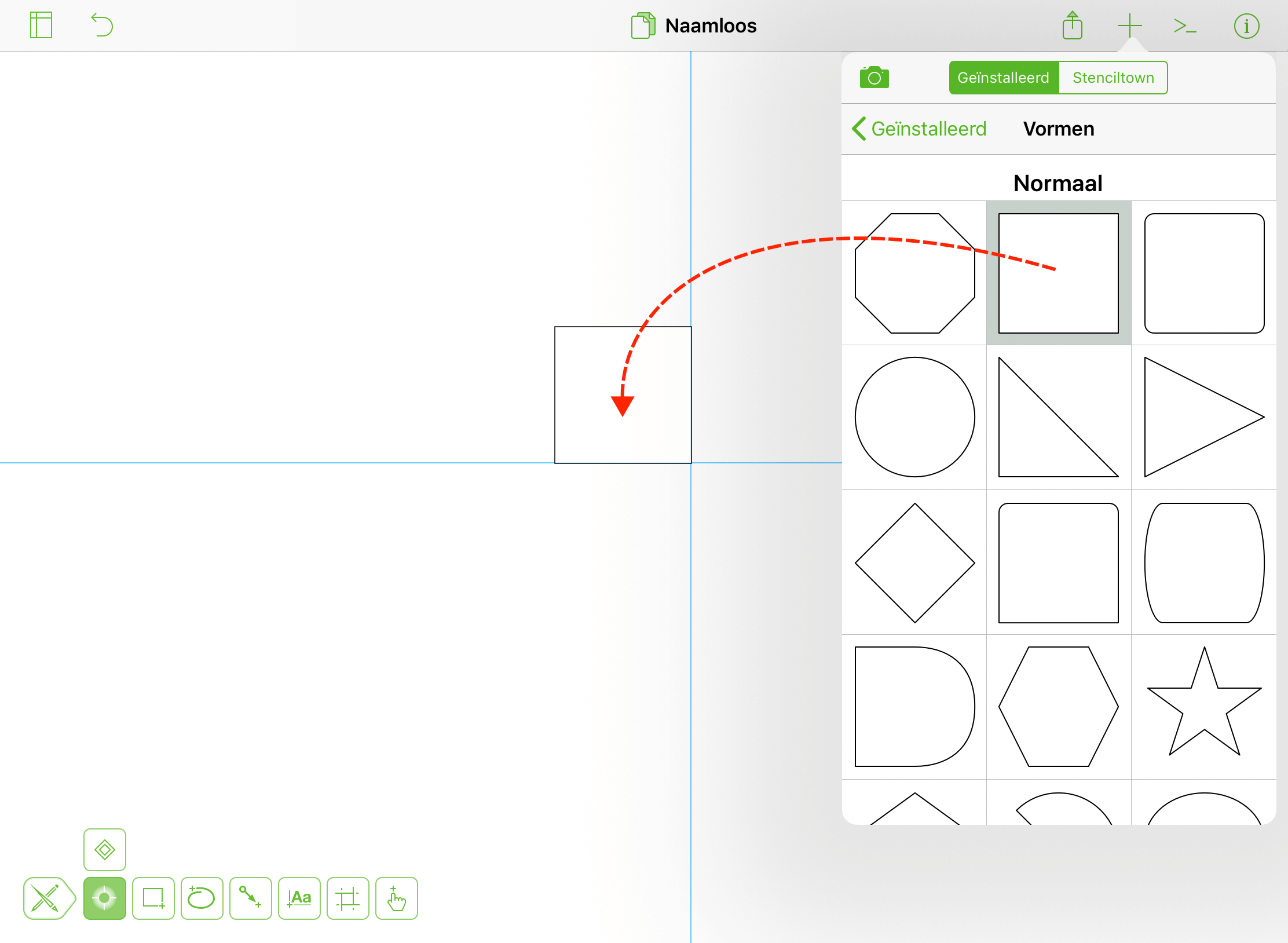 Eén figuur toevoegen aan het canvas