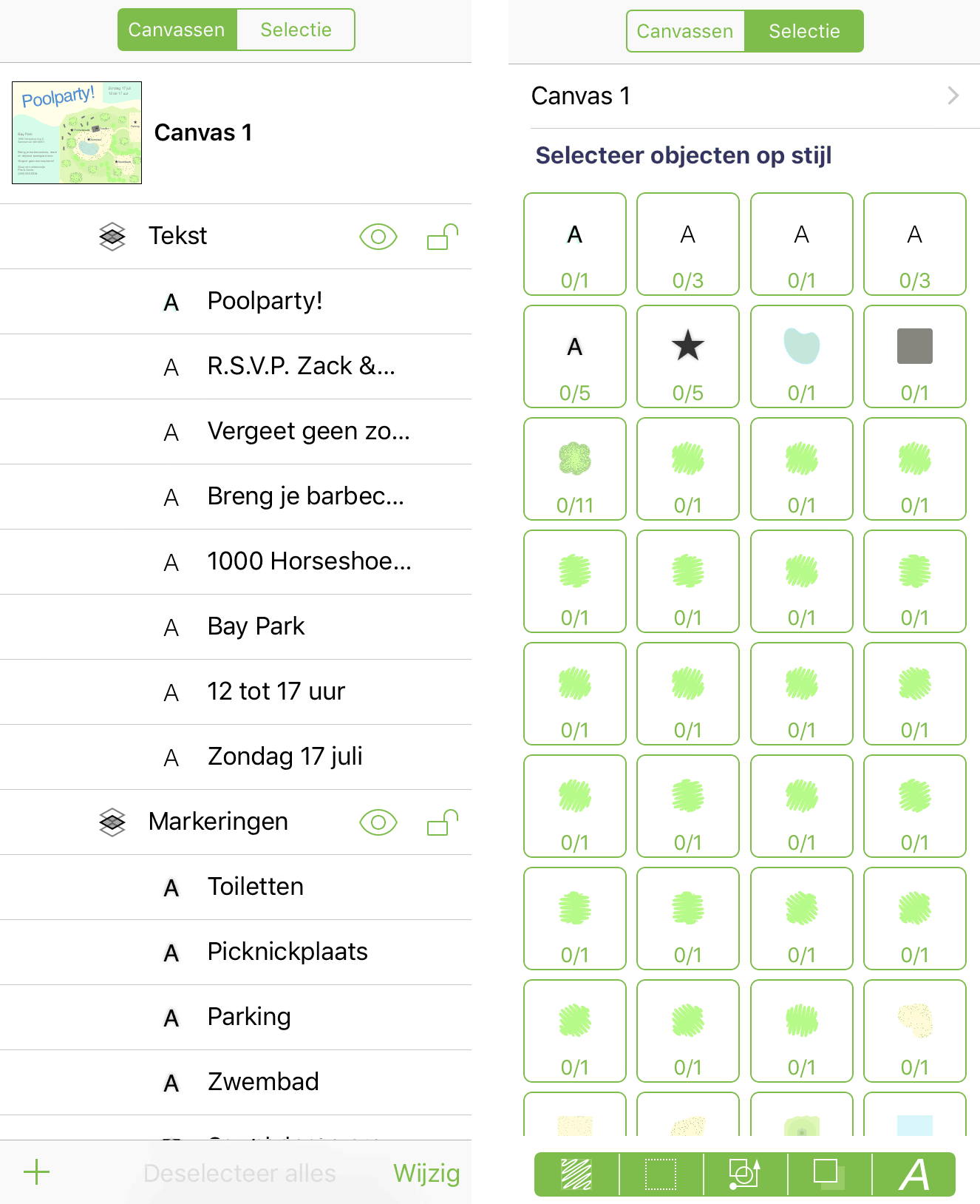 Een diagram van de Griekse mythologie, gemaakt in OmniGraffle, met de zijbalk links op het scherm.