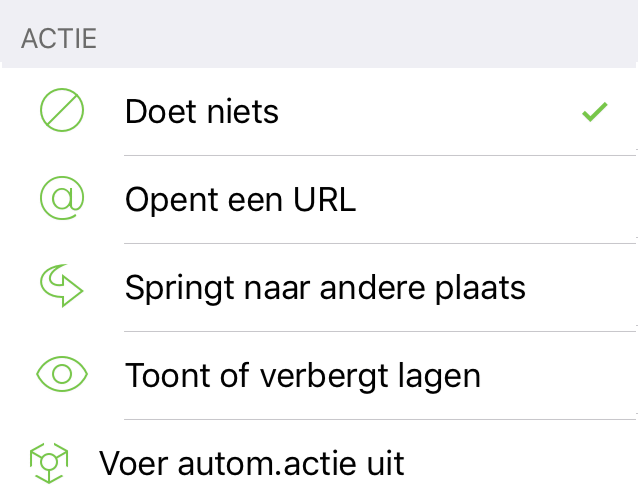 Het infovenster Actie