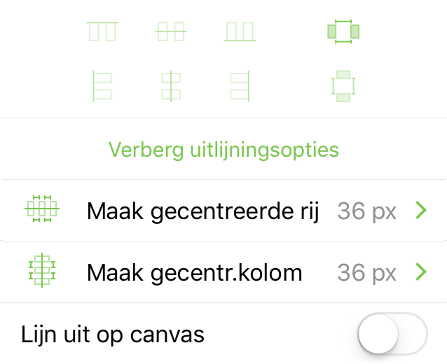 Het infovenster Uitlijning wanneer objecten op elkaar worden uitgelijnd.