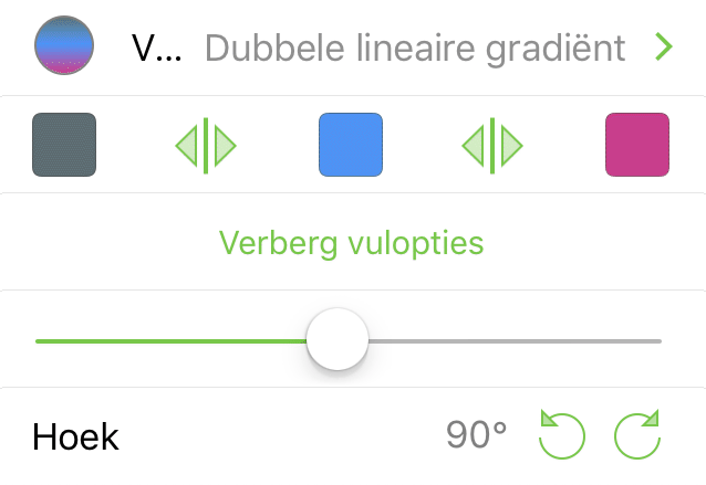 Het infovenster Vulling met Dubbele lineaire gradiënt geselecteerd