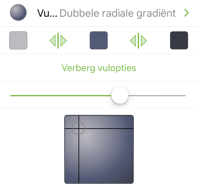 Het infovenster Vulling met Dubbele radiale gradiënt geselecteerd