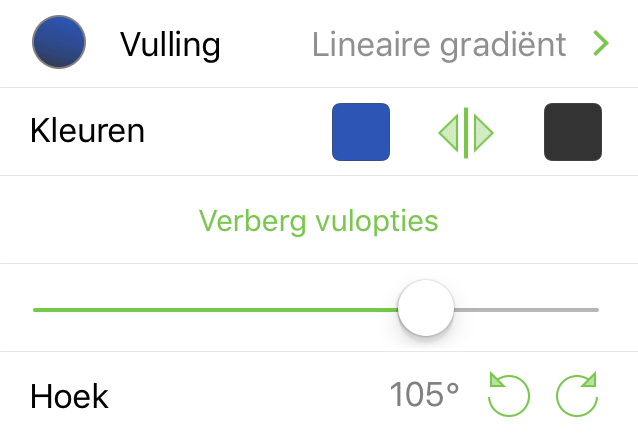 Het infovenster Vulling met Lineaire gradiënt geselecteerd
