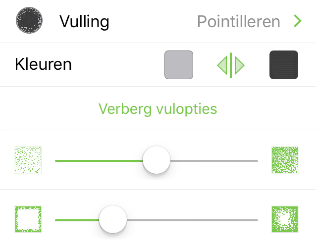 Het infovenster Vulling met Pointilleren geselecteerd