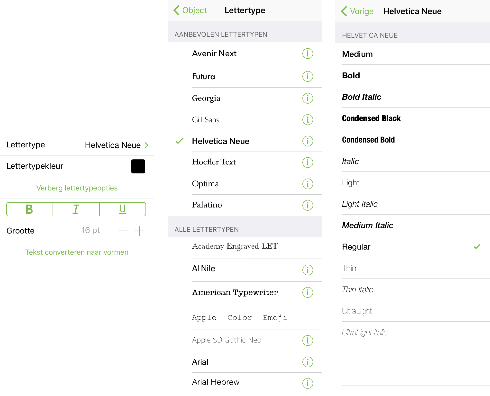 Het infovenster Lettertype