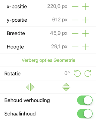 Het infovenster Geometrie