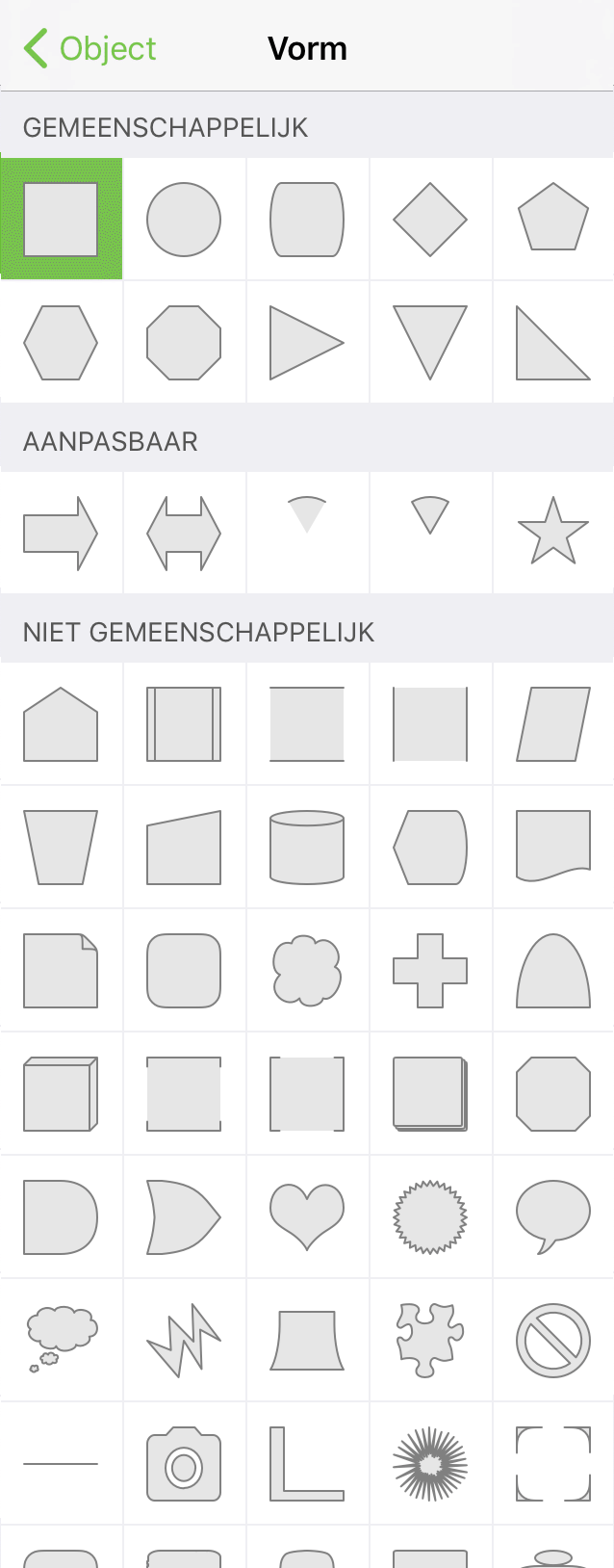 Het zijpaneel Vormen