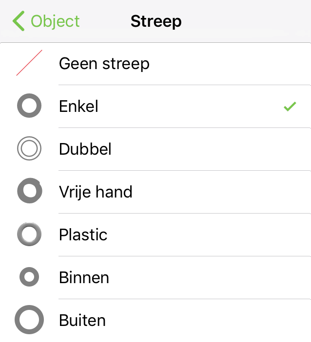 Kies een Streeptype om in te stellen hoe de streek verschijnt