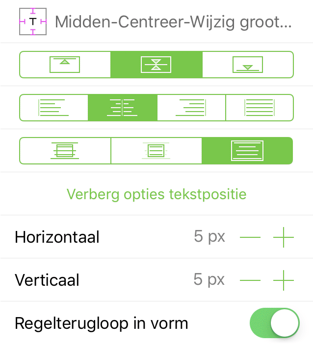 Het infovenster Tekstpositie