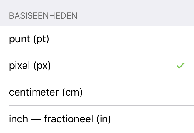 Het infovenster Eenheden en schaal