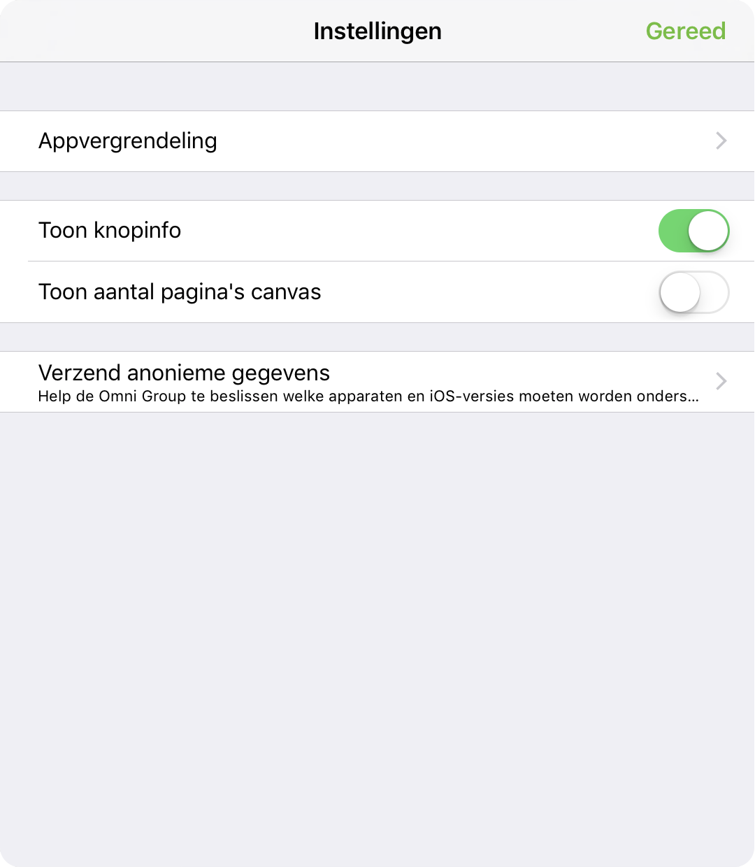Via het paneel Instellingen kunt u extra voorkeuren voor OmniGraffle configureren